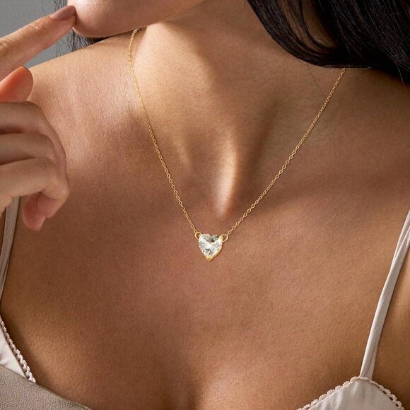 ⚡Necklace for Women Heart Zirconia Necklace 14K Gold Plated Cute Gold Jewelry - Picture 4 of 7